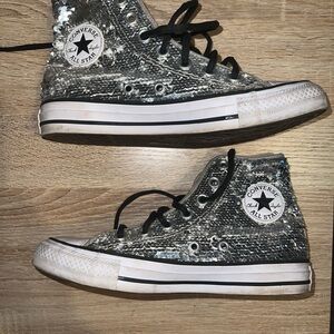 Converse Silver Sequin High-Top Sneakers Womens sz6